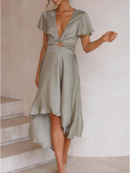 High-Low Plunge Flutter Sleeve Dress Sage Trendsi 1df2e5b0-0710-4860-bc82-ca0aeb32e1d8-Max-Origin