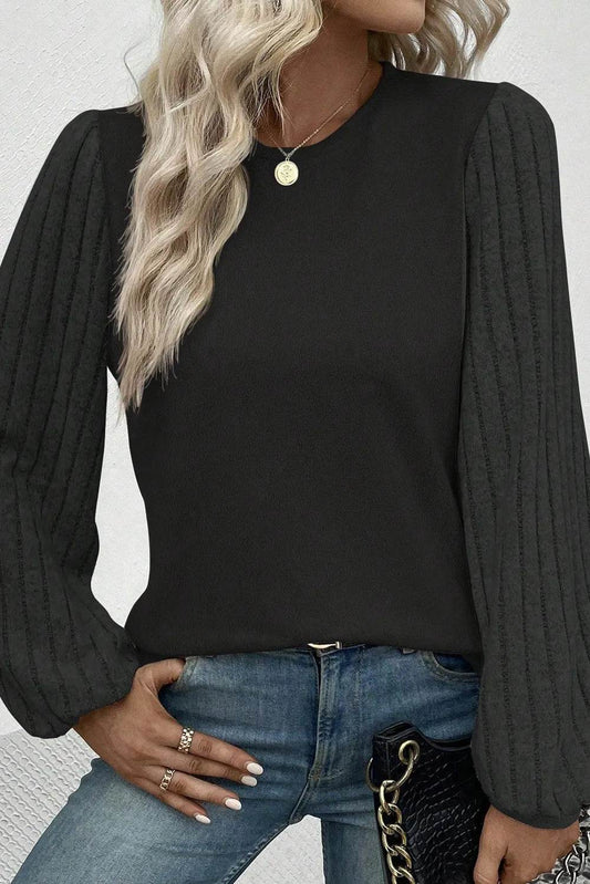 Ribbed Round Neck Long Sleeve Knit Top Black Trendsi 1e19e013-198e-47b1-8c8c-2eb1745e118c-Max