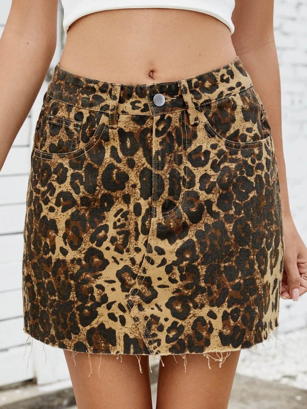 Raw Hem Leopard Denim Skirt Trendsi 1e227d56-b930-41d9-93fa-99a790781806-Max