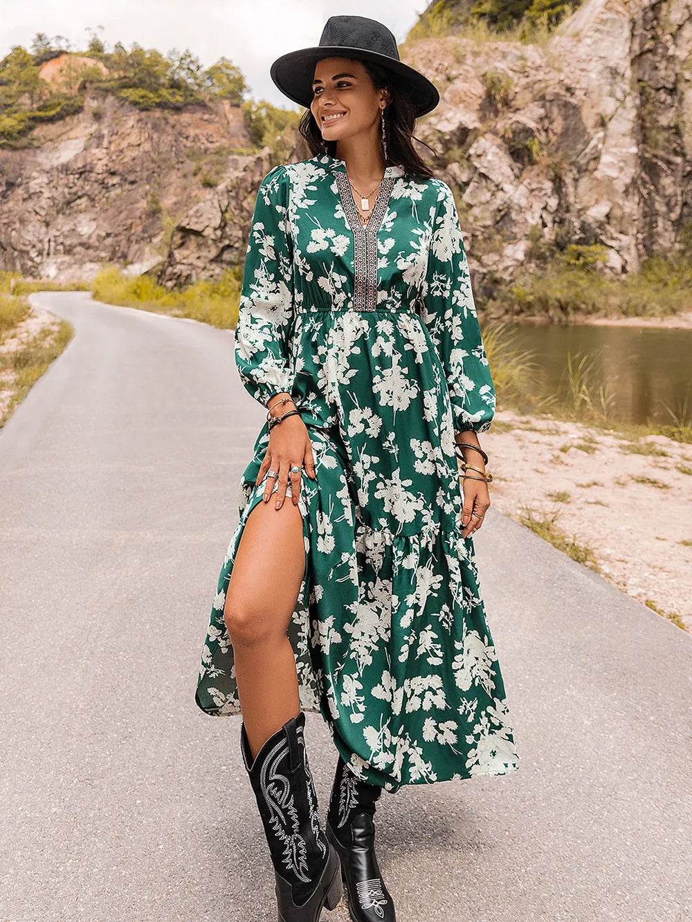 Printed Notched Neck Maxi Dress Turquoise Trendsi 1e39c637-506a-4fe5-a411-db9f3279bdec-Max