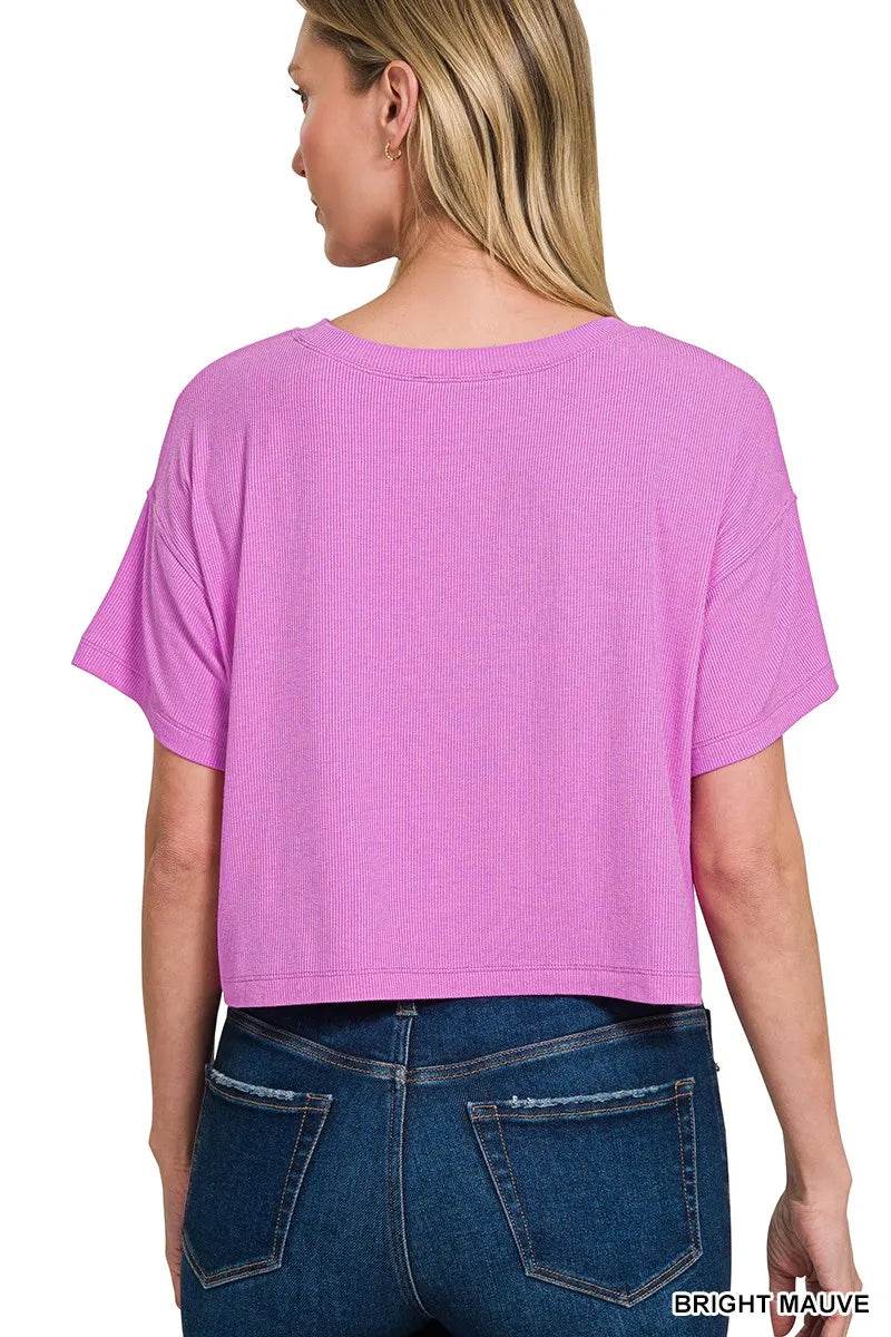 Zenana Ribbed Round-Neck Crop T-Shirt Trendsi 1e3d3ab9d1034e4ea09307d40c4a019a-Max-Origin