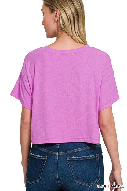 Zenana Ribbed Round-Neck Crop T-Shirt Trendsi 1e3d3ab9d1034e4ea09307d40c4a019a-Max-Origin