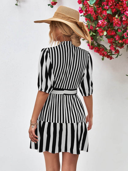 Striped Half Sleeve Tie Waist Mini Dress Trendsi 1e3dc6ffde734189beba578e0c55eb52-Max
