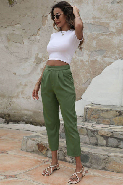 Shiny Straight Leg Cropped Pants with Pockets Trendsi 1e43cfb0e3774438a80899e39b158070-Max