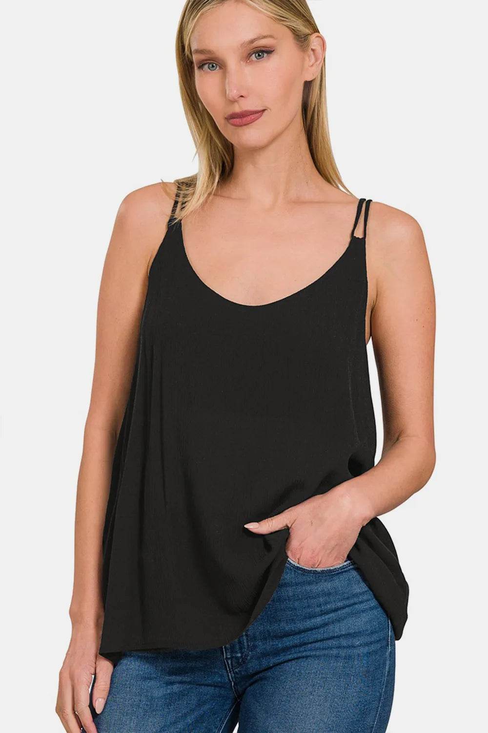 Zenana Woven Double Spaghetti Strap V-Neck Cami Trendsi 1e75a53a-9be7-4db5-9fdf-4fb41199f5ea-Max