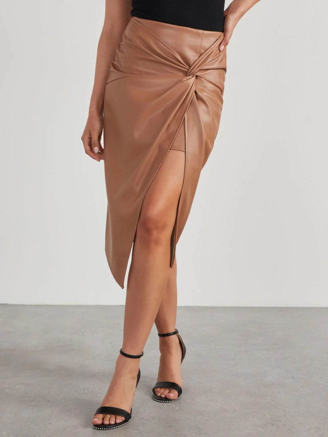 Twist Detail High Waist Skirt Tan Trendsi 1ec20b4a5dd24b68bc89df4498be7022-Max