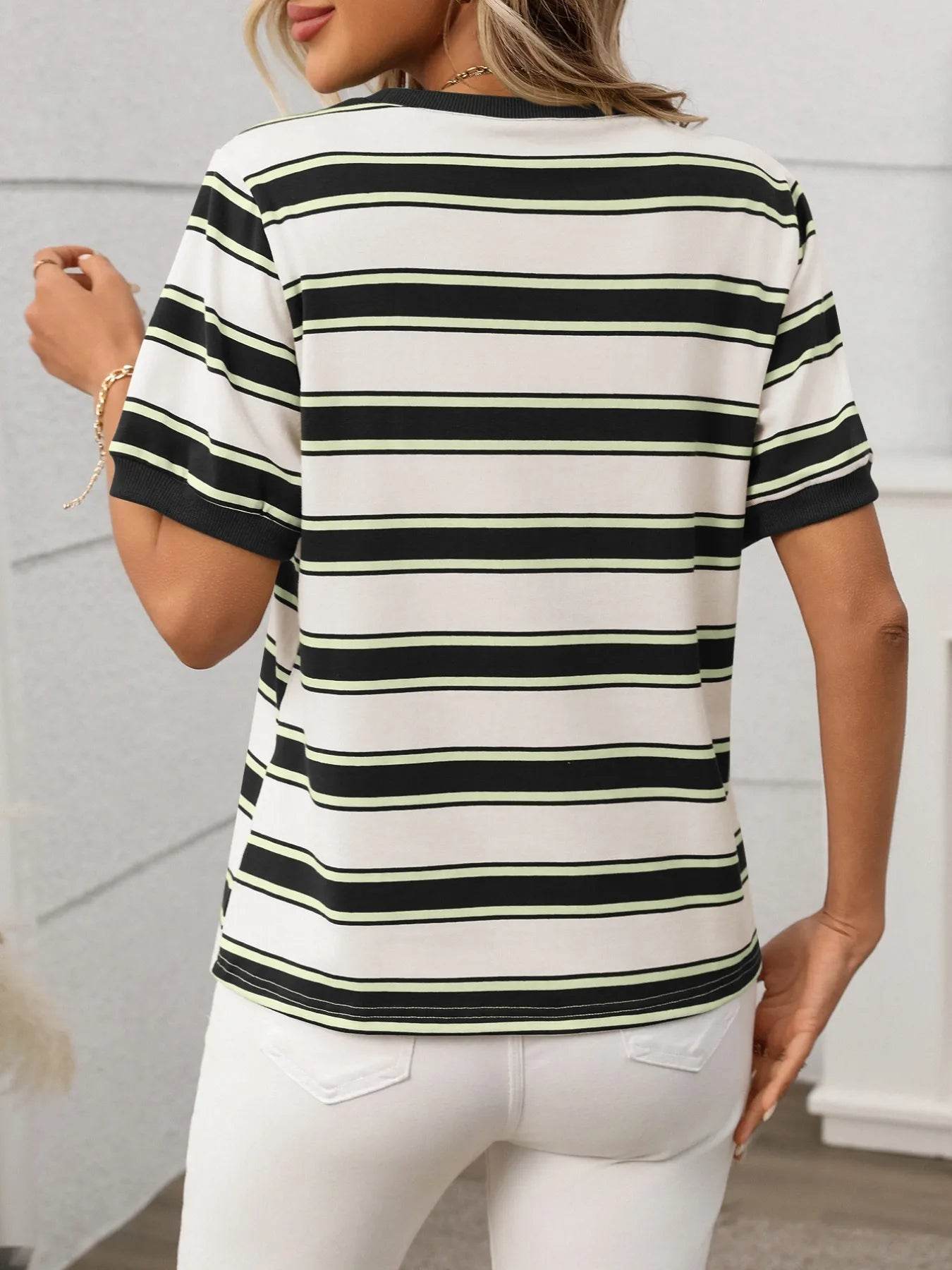 Striped Short Sleeve Crew Neck T-Shirt Trendsi 1ecf34ad-792a-4203-adbb-1299d859566b-Max-Origin