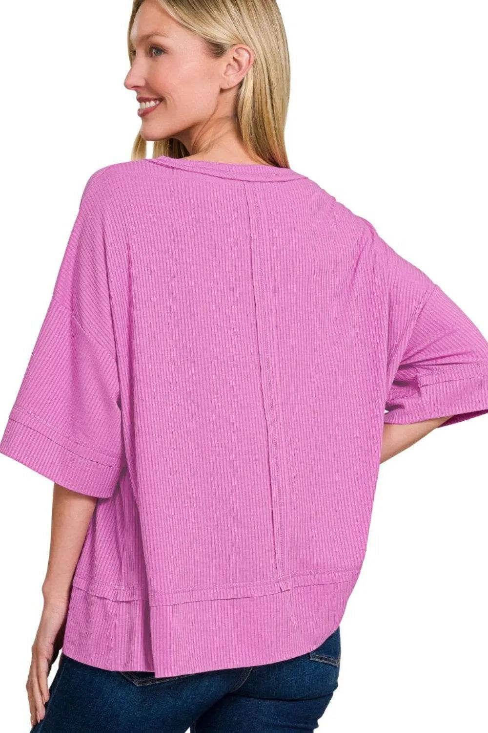 Zenana Ribbed Boat Neck 3/4 Sleeve Top Trendsi 1f1e0413-745d-40cc-8951-d78c276fe488-Max-Origin