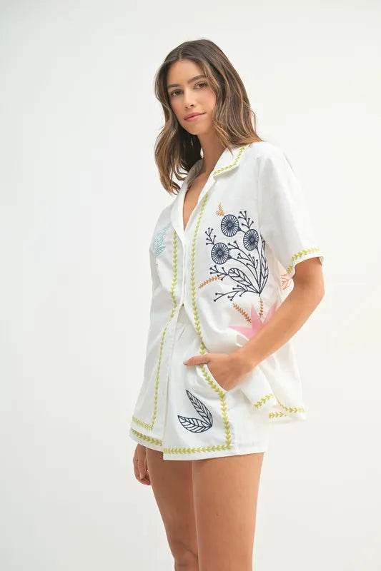 MABLE Embroidered Button Down Shirt and Shorts Set Trendsi 1f34c625f00d497595ba3f104ac89c6b-Max-Origin