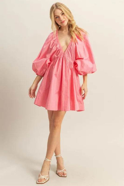 HYFVE Plunge Balloon Sleeve Poplin Mini Dress with Pockets Trendsi 1f676d09-d313-47fd-ab54-ac3be4ebb57c-Max-Origin