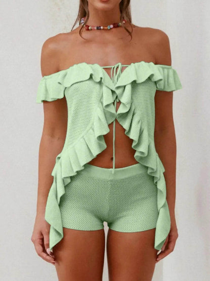 Off-Shoulder Ruffle Top and Shorts Sweater Set Trendsi 1f7e70b0-9fa5-43fb-b38c-410786d5ed60-Max-Origin