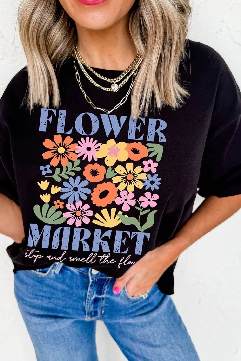 Flower Market Graphic Round Neck T-Shirt Trendsi 1f80c84c-85ea-47ed-9d9f-641b45146af6-Max-Origin