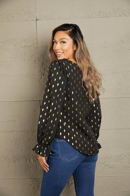 Perfee Printed Round Neck Flounce Sleeve Blouse Trendsi 1f935e85fb674d46b6ada704acfcb5fe-Max