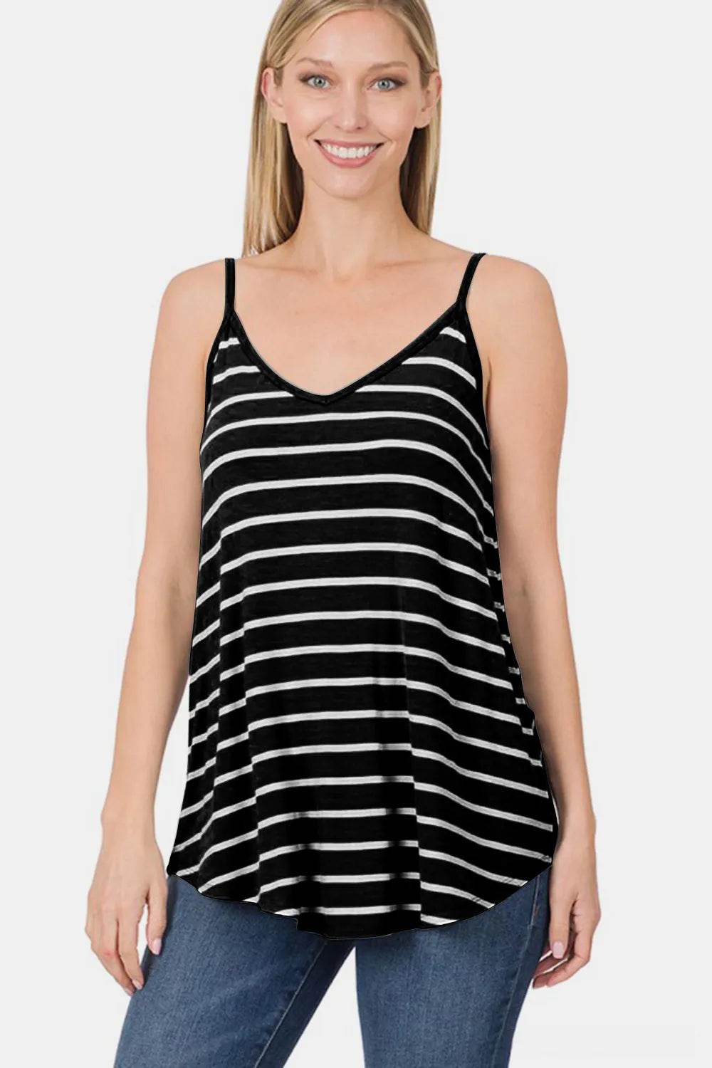 Zenana Striped V-Neck Curved Hem Cami Trendsi 1fdd2f2a-cace-459e-ba4c-dc7b6762bca8-Max