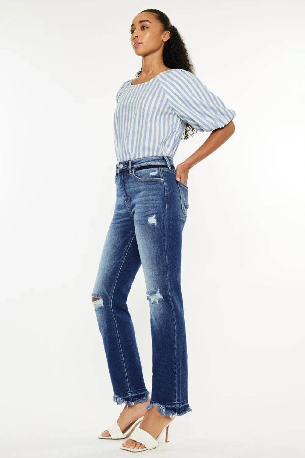 Kancan High Rise Distressed Slim Straight Jeans Trendsi 1fec7426-95ff-46f3-82e9-9b9a09f7a6d4-Max