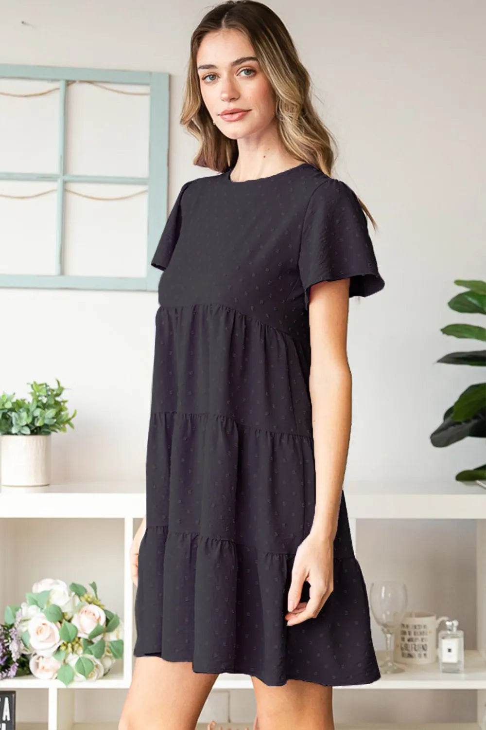 Heimish Swiss Dot Short Sleeve Tiered Dress Trendsi 200abda3-a2f5-43f7-a132-cc8e3fc14001-Max