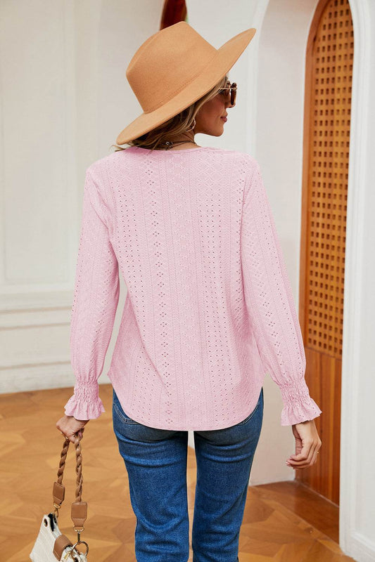 Contrast Flounce Sleeve Blouse Trendsi 201f2effc20944919ade8b4b56af88a2-Max