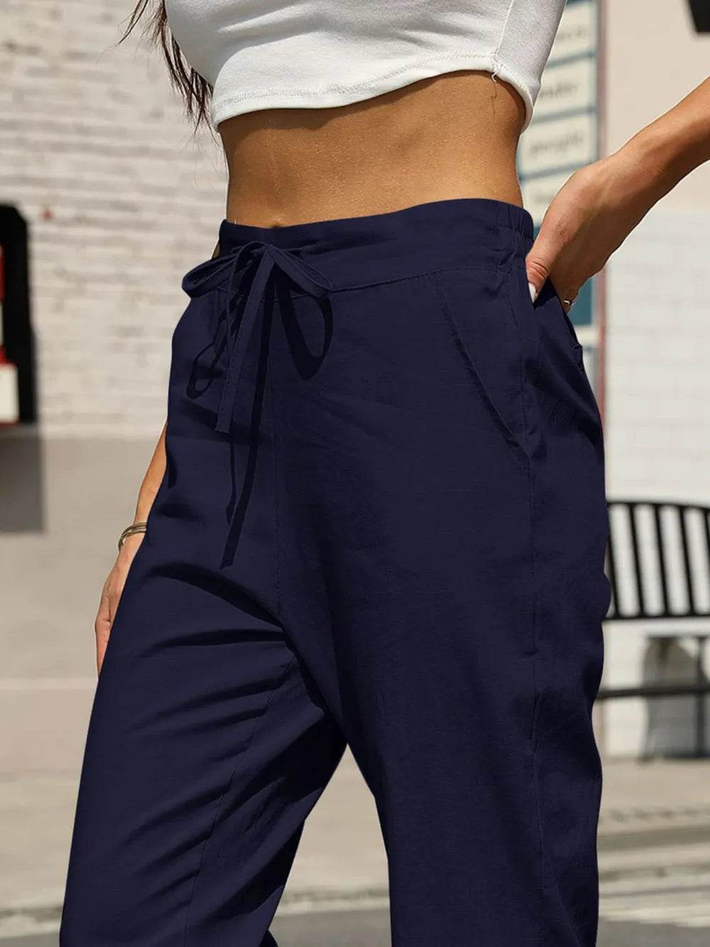 Elastic Waist Tapered Pants Trendsi 2040d8bd-ce27-4b1b-b5da-dd4f677b46aa-Max