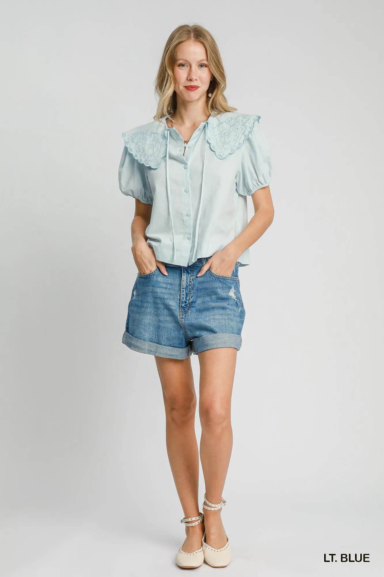 Umgee Tied Collared Short Sleeve Button Down Shirt Trendsi 204301a2-18ba-4b1b-bff3-d432ffe8bb37-Max-Origin