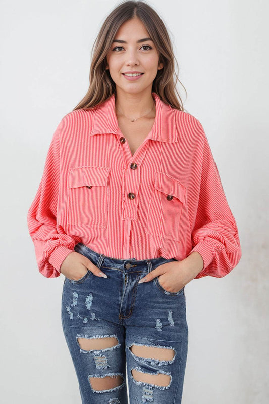 Buttoned Collared Neck Long Sleeve Top Coral Trendsi 209710e5c2bd4c268c0ff93df7339094-Max
