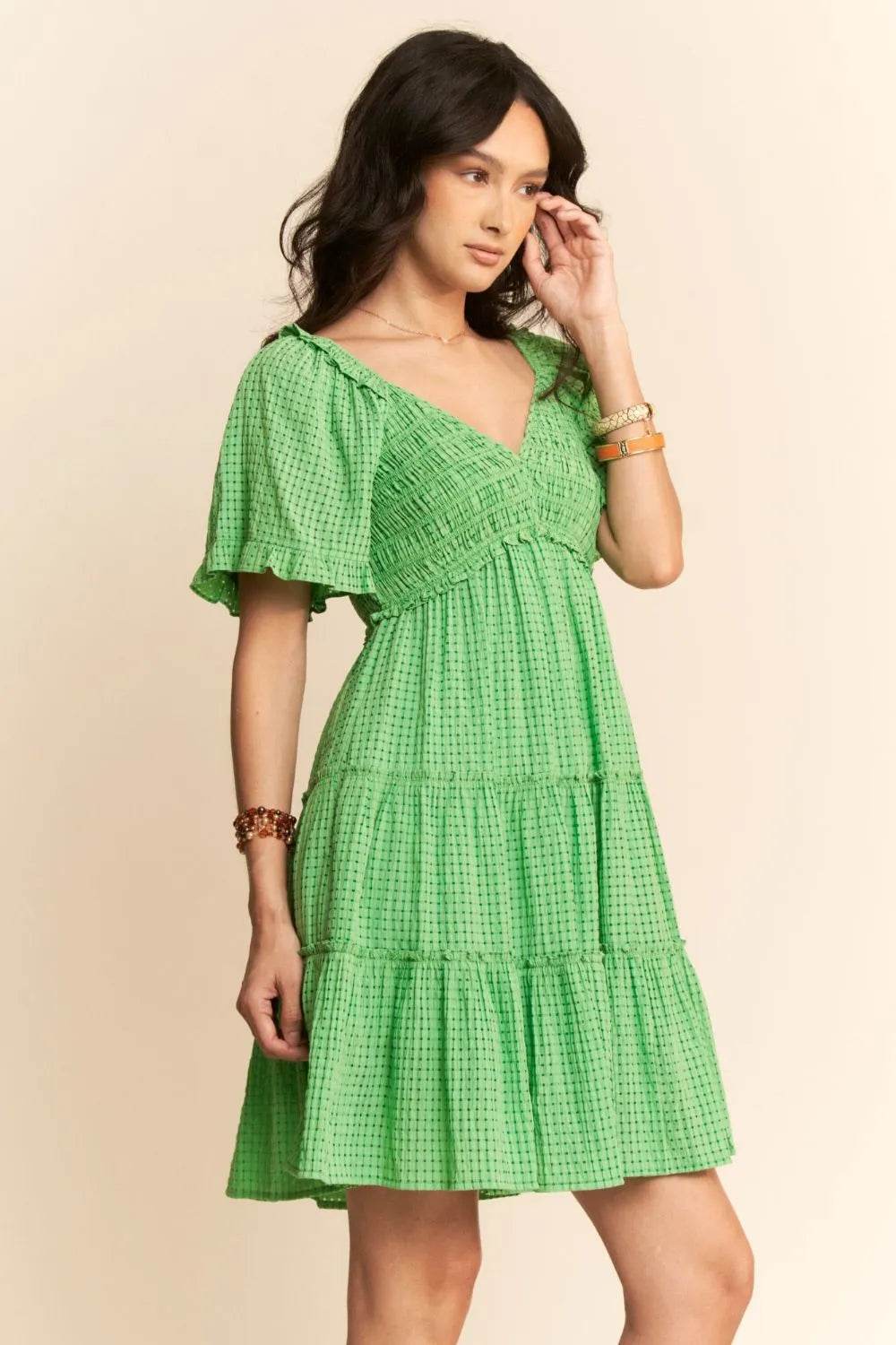 Davi & Dani Jacquard Checker Smocking Tiered Dress Trendsi 20e8e8a5-6d38-46a7-8222-ca0f76e3fd68-Max-Origin