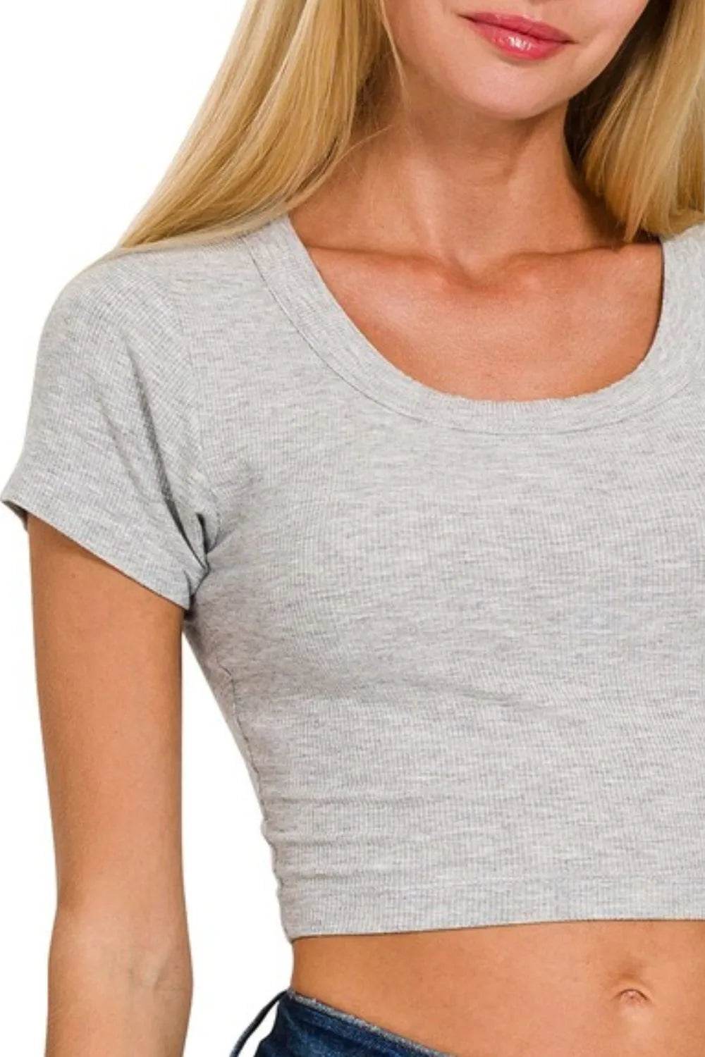 Zenana Ribbed Scoop Neck Crop Short Sleeve Top Trendsi 20f50b0b-71bc-494c-9e03-7d0950be1de2-Max-Origin