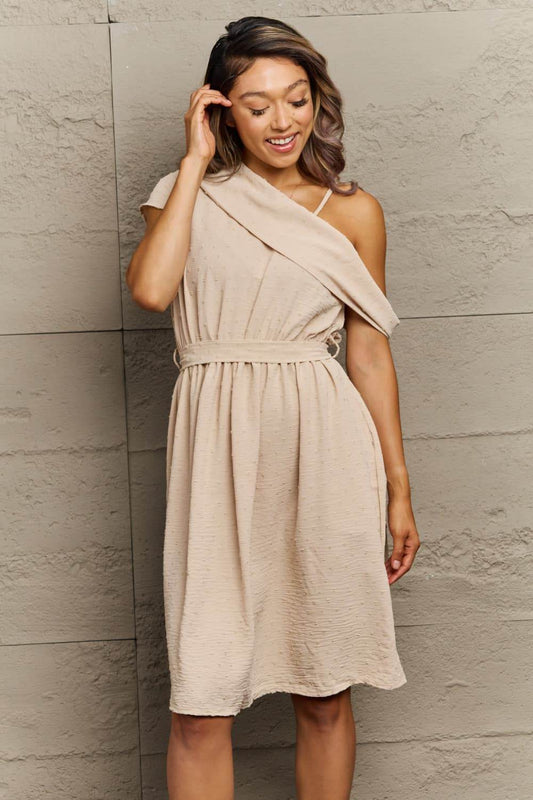 Perfee Swiss Dot Asymmetrical Neck Dress Apricot Trendsi 20fe6c8afe454259ba9d3bc1a6920be2-Max