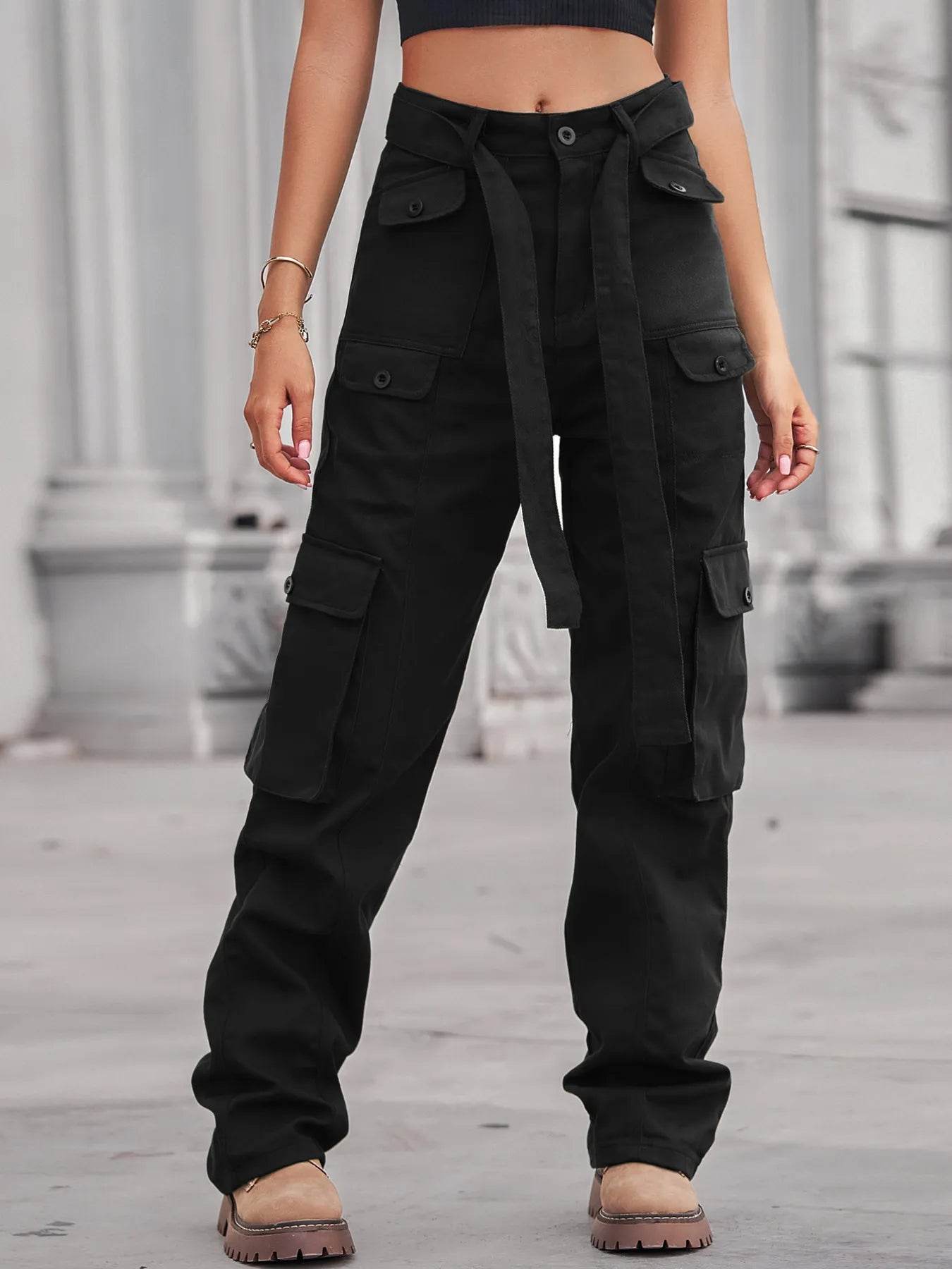 High-Waisted Multi-Pocket Cargo Jeans Black Trendsi 21001e8481574781a2c373b79407f588-Max-Origin