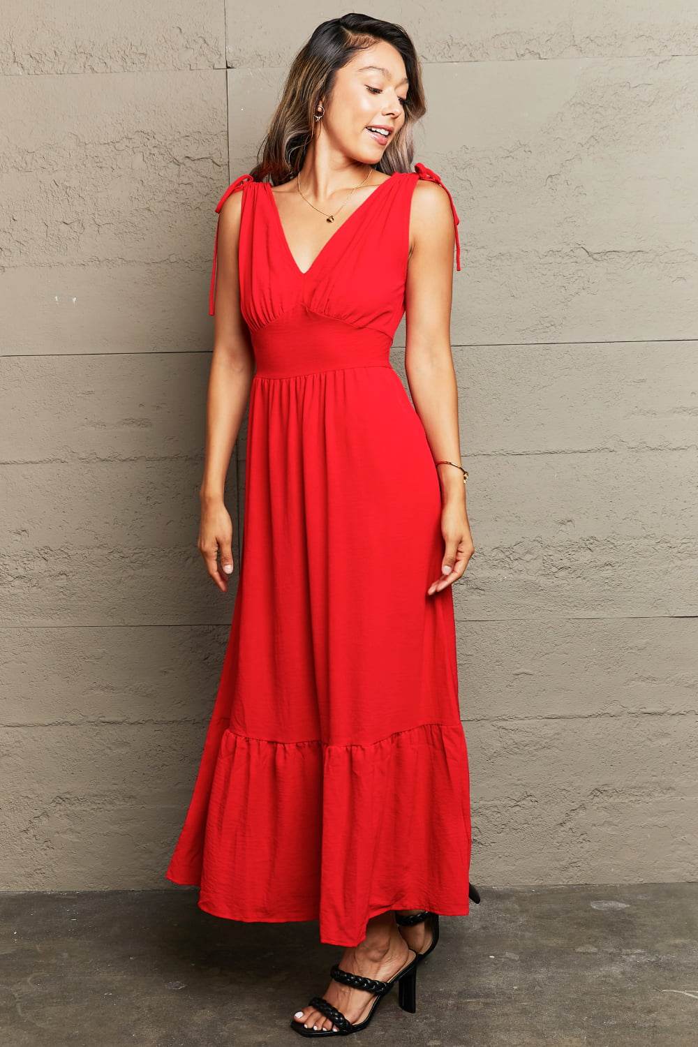 Perfee Drawstring V-Neck Sleeveless Dress Trendsi 210647215fcc4b848954fea6c4e8f3c5-Max