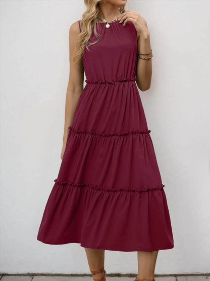 Frill Tiered Midi Dress Burgundy Trendsi 210b97db-fd82-4592-8e12-5272911b6040-Max-Origin
