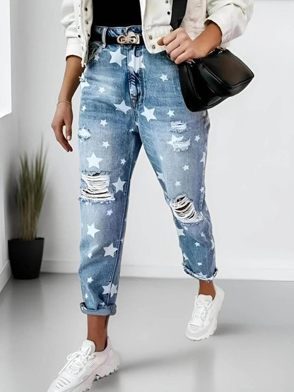 Star Print Distressed High Waist Boyfriend Jeans Trendsi 2121f258494449b39e913f782c54c19a-Max-Origin