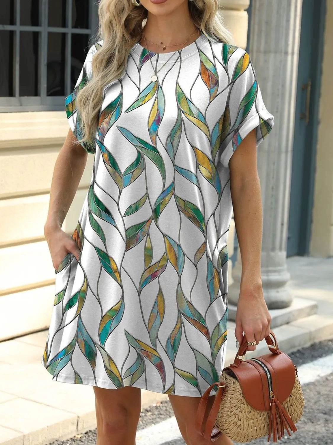 Printed Round Neck Short Sleeve Mini Dress Trendsi 212d1cc6-8bdf-4992-9084-f823c8ba3f7a-Max-Origin