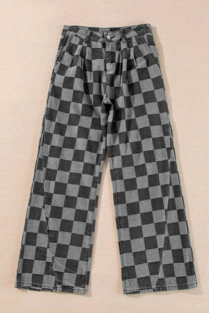 Checkered Wide Leg Jeans with Pockets Trendsi 21467f02-b8ca-48c5-bbe1-fea6f83e236e-Max