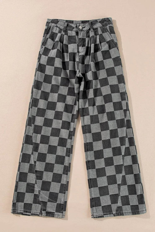 Checkered Wide Leg Jeans with Pockets Trendsi 21467f02-b8ca-48c5-bbe1-fea6f83e236e-Max