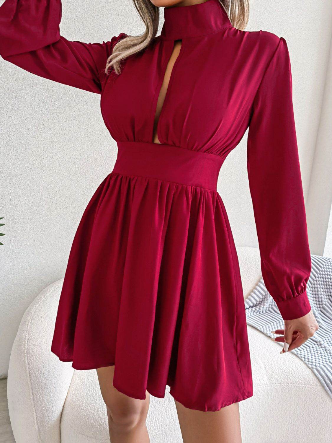 Cutout Turtleneck A-Line Mini Dress Trendsi 21643b2e26ea4e739dabbc936cd648a9-Max