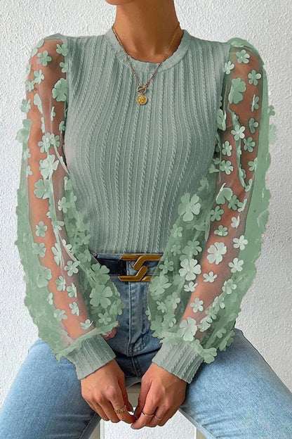 Textured Applique Long Sleeve Blouse Sage Trendsi 2184aa77-1772-4e93-9697-c909e0661f1c-Max