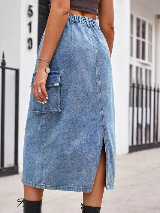Slit Buttoned Denim Skirt with Pockets Trendsi 219dc0d3-a81a-47f8-9695-6b85fbdeca89-Max