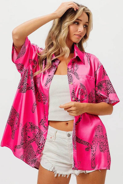 BiBi Leopard Print Short Sleeve Silky Satin Shirt Top Trendsi 21aae9b193f04b6092053b7c84377c47-Max-Origin