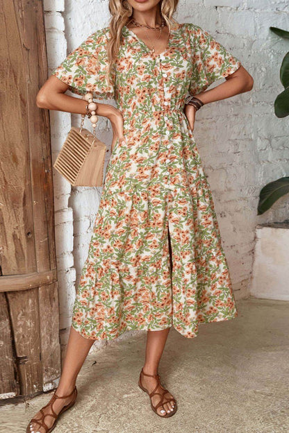 Perfee Floral V-Neck Front Slit Dress Trendsi 21e7c20cd1c94b2995eaea0f4de3d71e-Max