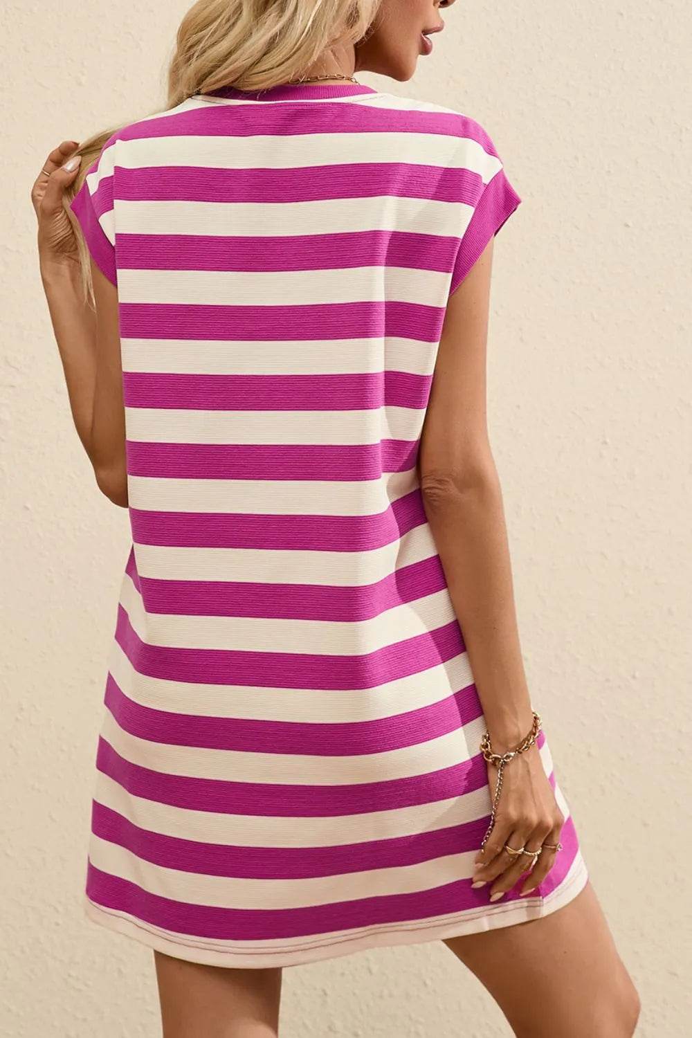 Stripe Cap Sleeve Pocketed Shift Tee Dress Trendsi 21eda093-682c-4669-a99a-0bd3524aece3-Max-Origin