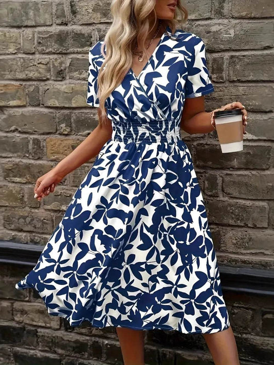 Printed Smocked Surplice Short Sleeve Dress Peacock Blue Trendsi 21ff0c74-bb86-4942-ba06-17f583b0d39c-Max