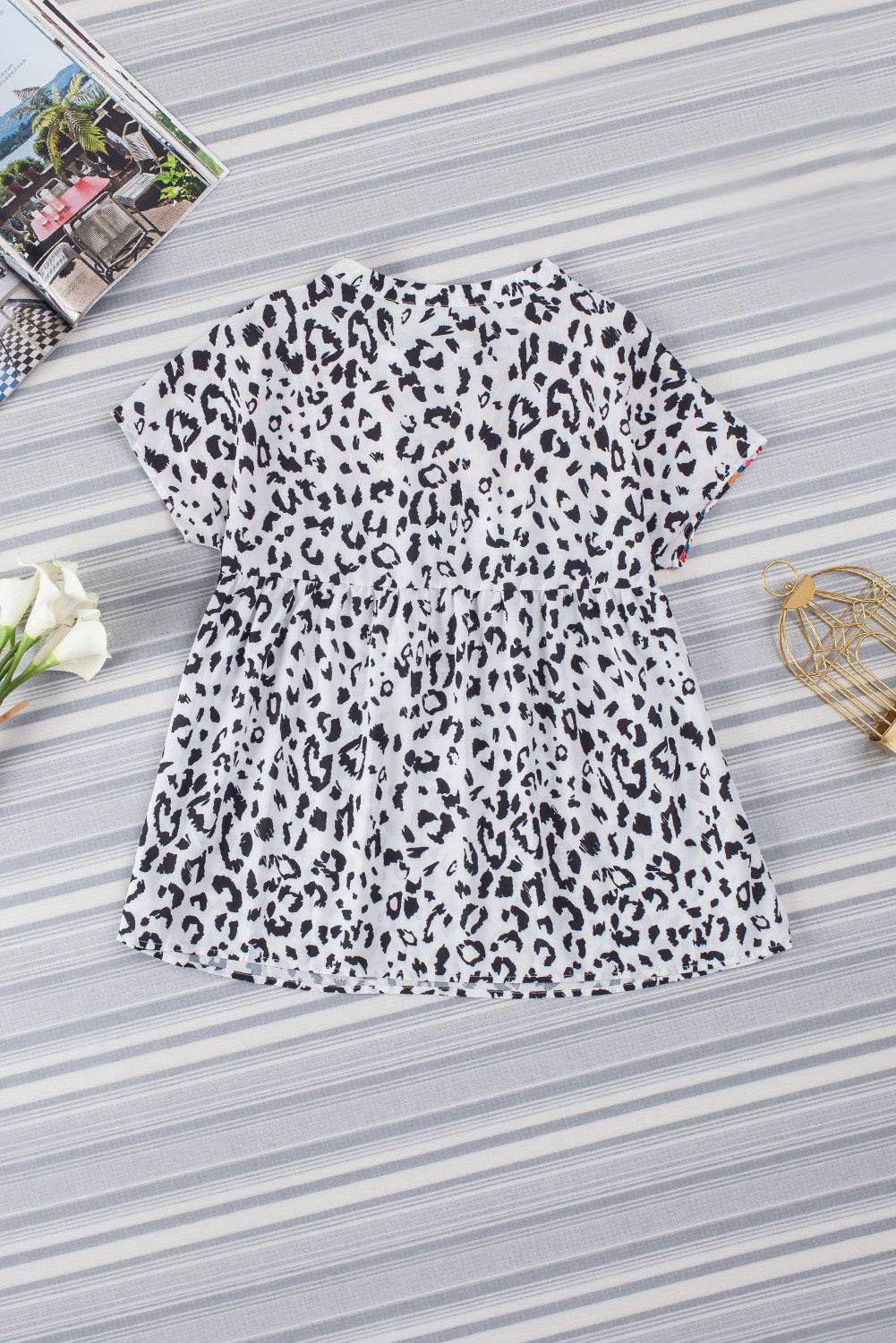 Leopard Tassel Tie Short Sleeve Top Trendsi 220b107c7a9c448b84743f964a0052a7-Max