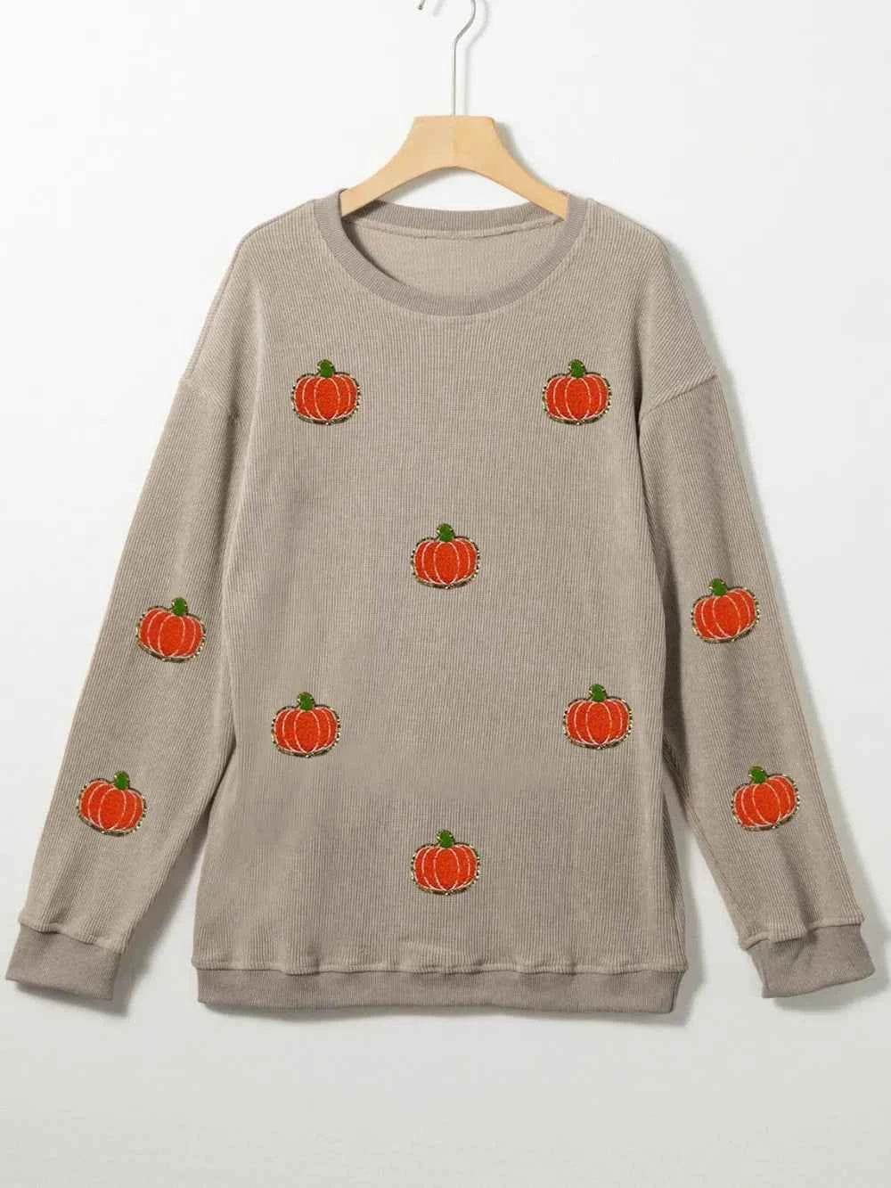 Pumpkin Round Neck Long Sleeve Sweatshirt Trendsi 22144e38-ac6c-47db-9599-c34e3cb7d1bc-Max