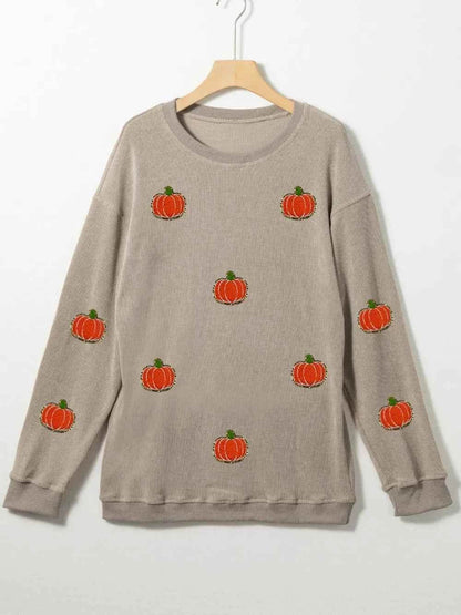 Pumpkin Round Neck Long Sleeve Sweatshirt Trendsi 22144e38-ac6c-47db-9599-c34e3cb7d1bc-Max