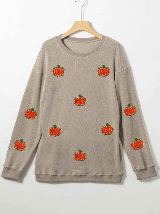Pumpkin Round Neck Long Sleeve Sweatshirt Trendsi 22144e38-ac6c-47db-9599-c34e3cb7d1bc-Max