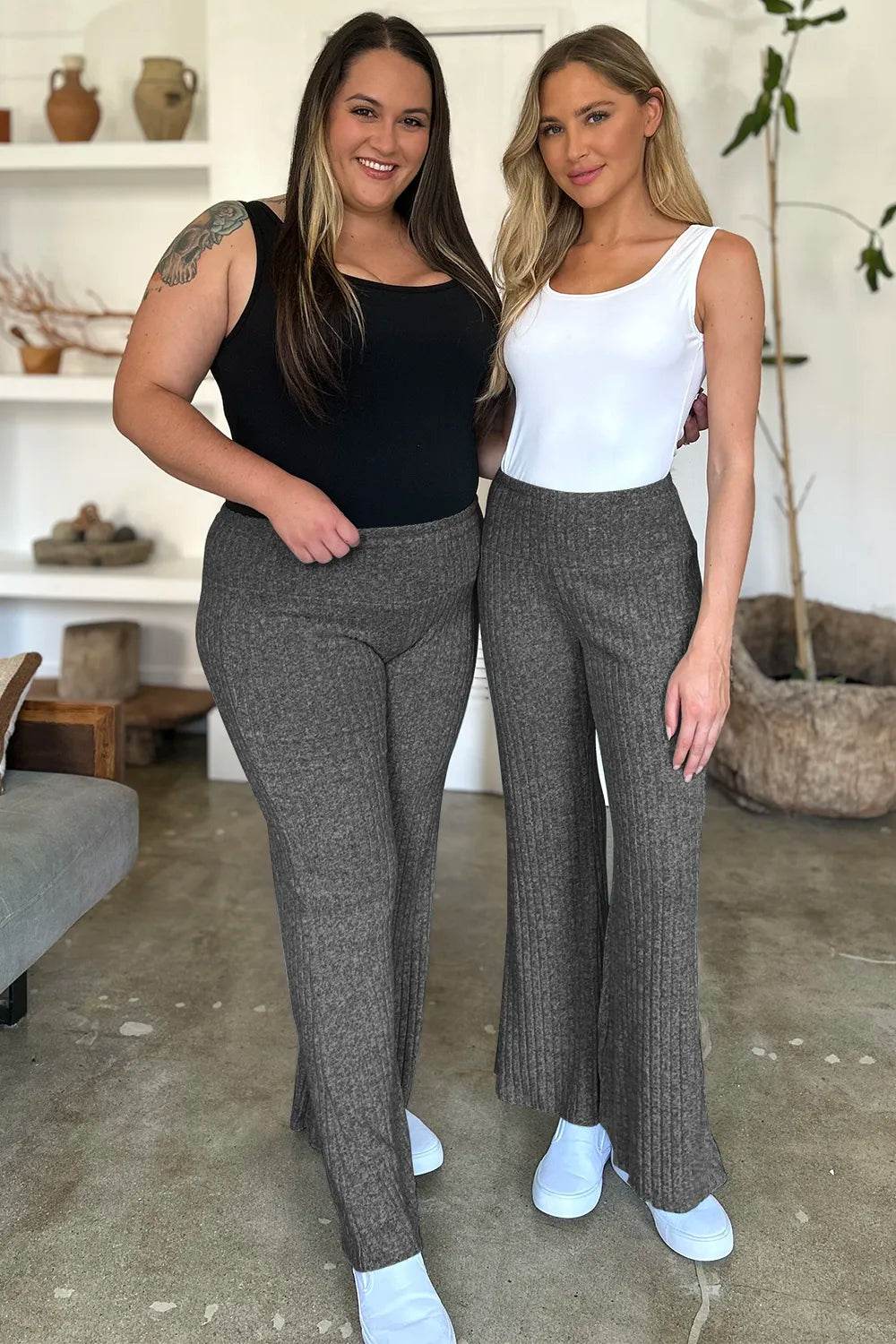 FAM-FAM Ribbed High Waist Flare Pants Dark Gray Trendsi 22182a67-f78c-4d16-9544-1b71a8bdcb8e-Max