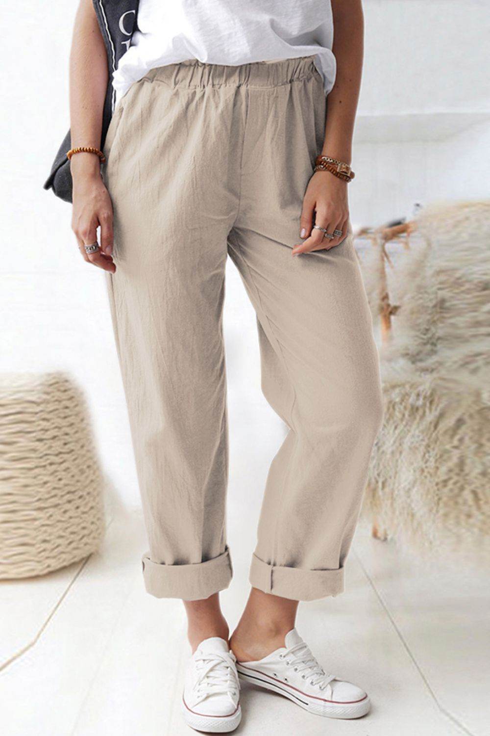 Shiny Paperbag Waist Pull-On Pants with Pockets Trendsi 2237c60308b74617b41faf73c92b9611-Max