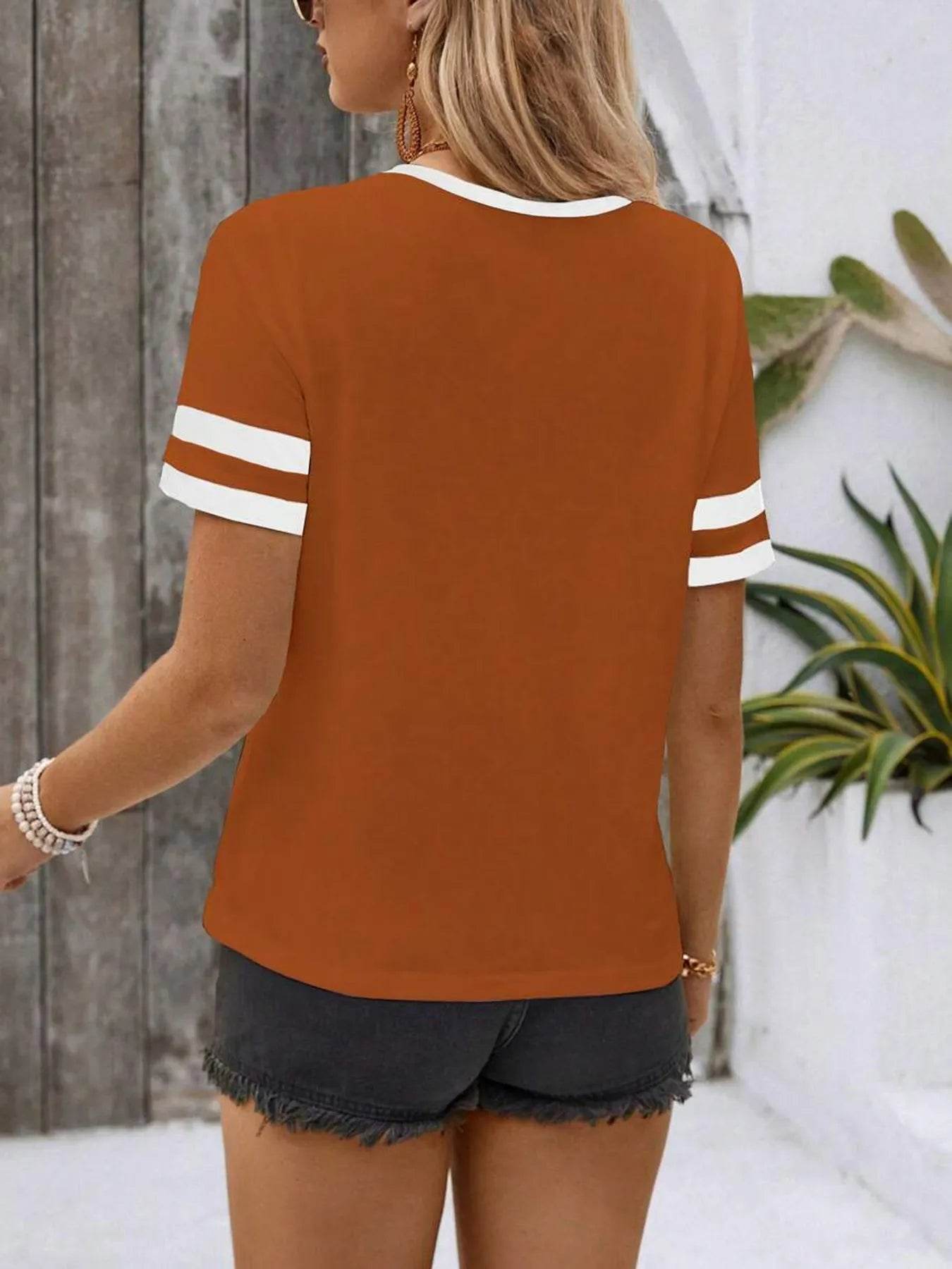 Striped Short Sleeve Half Zip Top Trendsi 223cc066cc9e4a7d9c319839c8531116-Max-Origin