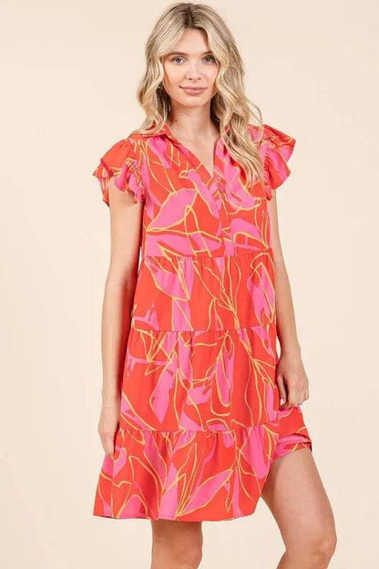 Mittoshop Leaf Print Ruffle Sleeve Tiered Mini Dress Trendsi 2260ca95-122b-4dee-b867-6700aa1115de-Max