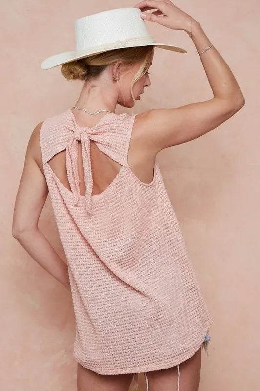 BiBi Popcorn Waffle Open Back Top with Tied Ribbon Trendsi 226fc0f6510e443f839f905d87508f35-Max-Origin